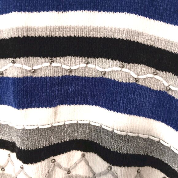 Alfred Dunner Chenille Stripe Beaded Sweater Sz L Blue White Black Gray Crewneck - Picture 5 of 11